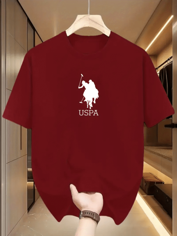 T1104 White Horse 2025 New Design Casual Short Sleeve T-Shirt - Black Geometric Pattern with USPA Logo & Equestrian Applique, Regular Fit Round Neck, High-Quality Comfortable Fabric for Adults, Everyday Clothing, Modern Casualwear, Durable Casualwear - Image 5