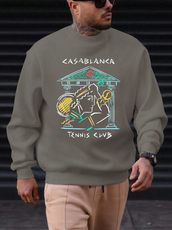 Men's Casual Round Neck Sweatshirt - Vibrant Red with Artistic Tennis & Music Graphic Print, Soft Machine-Washable Fabric, Regular Fit for Casual Attire, Streetwear Fashion, Statement Apparel, Durable Clothing, Unisex Apparel, Fashion Enthusiasts, Urban Style, Trendy Apparel, Highquality Clothing, Stylish Top, Young Adults - Image 5