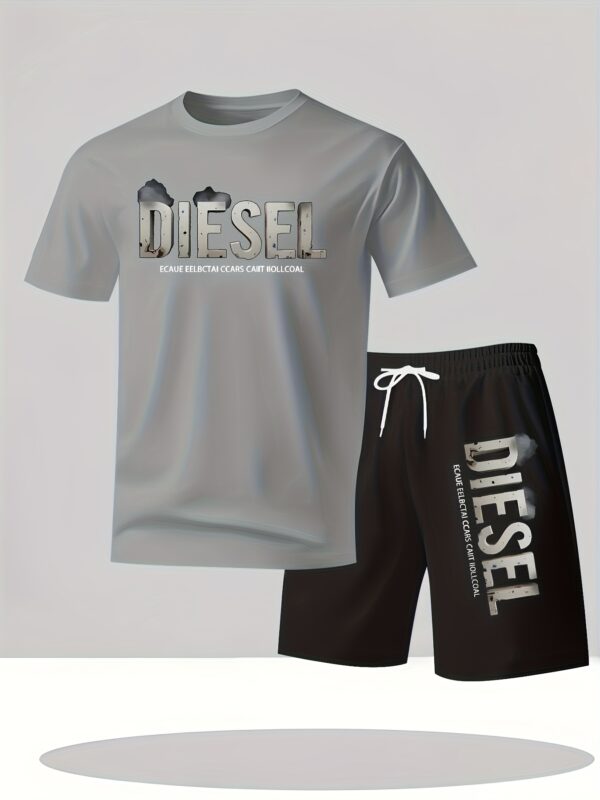 Diesel Graphic T-Shirt & Shorts Set - Breathable Polyester, Quick-Dry, Soft & Comfortable for Outdoor Sports, Beach, Travel, Parties - Casual Streetwear with Diesel Logo Design, Beach Attire | Diesel Logo Shirt | Quickdry Fabric, Sweat-Resistant