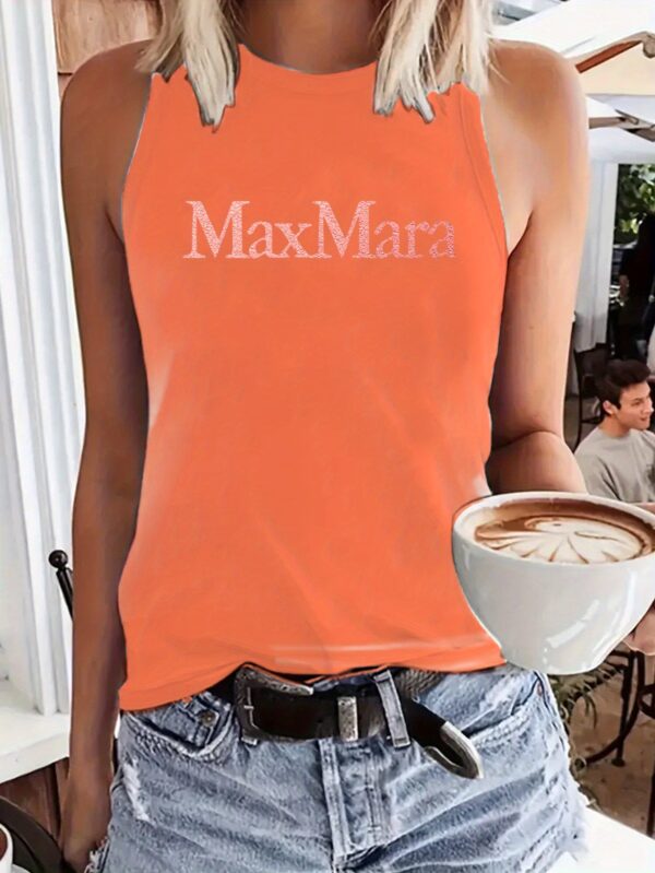 [MAXI MARA Tank Top] Soft Polyester-Spandex Blend Women's Sleeveless Tank Top | 1pc, Round Neck, Machine Washable, All-Season Casual & Athletic Wear, Bold Pink "MAXI MARA" Letter Print - Black/Dark Gray/Rose/Blue/Orange/White - Image 5