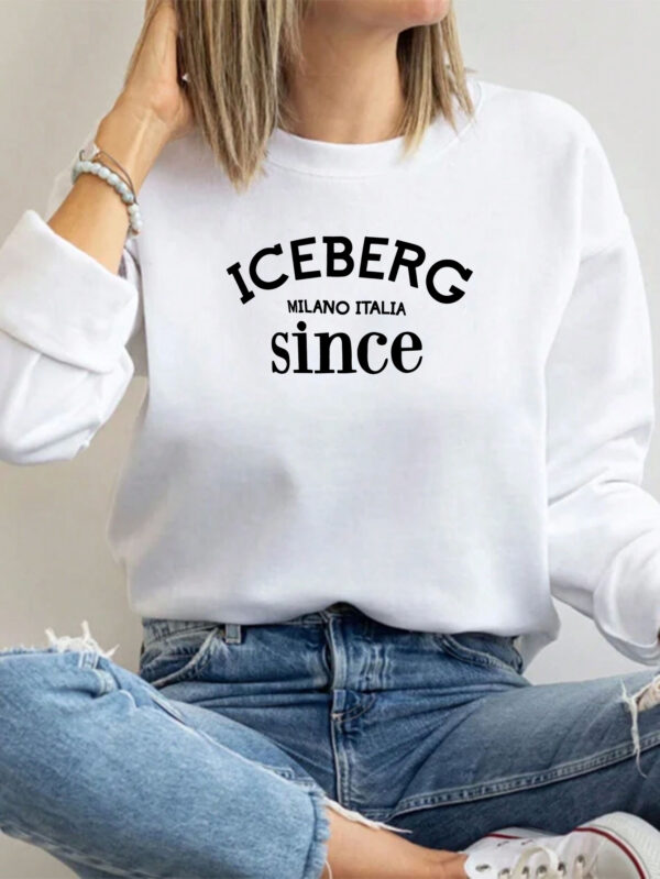 ICEBERG Milano Italy Since Casual Women'S Sweatshirt, Polyester 100% Crew Neck Long Sleeve Pullover, Solid Color Knit Fabric, 250g/m², Winter Fashion - Image 8