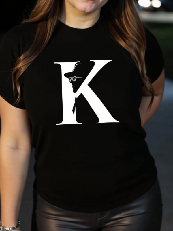 Women's Casual Short Sleeve T-Shirt with Bold Letter K Graphic Print - Soft Breathable Polyester Blend, Quick-Dry, Machine Washable, White with Black Design for Outdoor & Casual Attire, Casual Summer Wear | Casual Style | Nontransparent Textile, Ladies T Shirts - Image 2