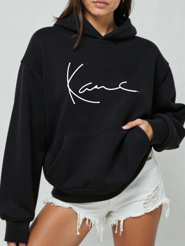 Women's Light Gray Hooded Sweatshirt with "KANE" Letter Print - Casual Long Sleeve Pullover, All-Season Comfort, Front Pocket, Machine Washable, Comfortable Pullover | Durable Fabric - Image 2