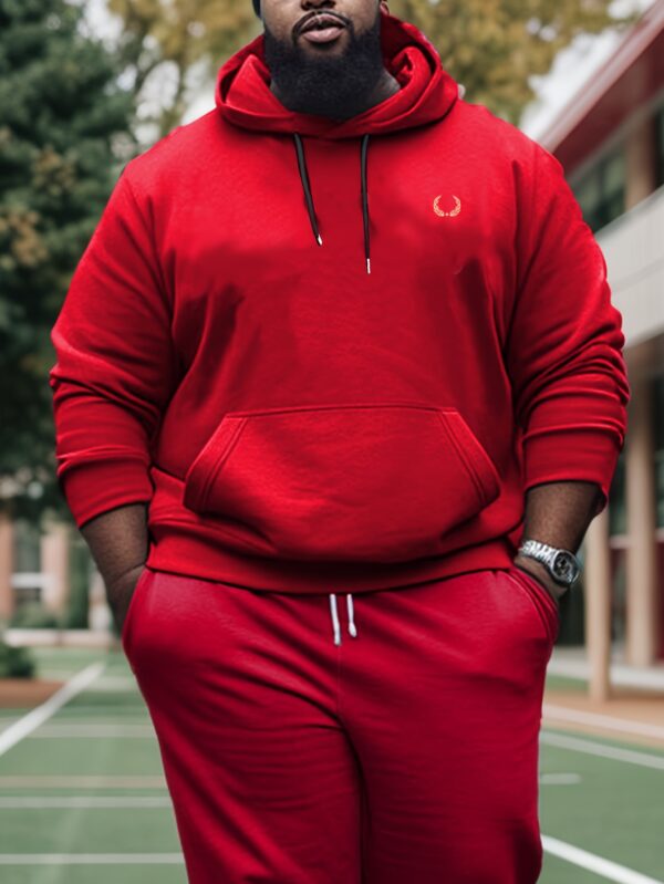 Plus Size Casual Hoodie with Geometric Wheat Ear Print, Polyester 100%, Hooded with Slight Stretch, Regular Fit Knit Fabric, 220gsm - Fake Pocket & Drawstring Detail