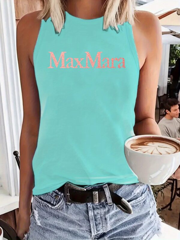 [MAXI MARA Tank Top] Soft Polyester-Spandex Blend Women's Sleeveless Tank Top | 1pc, Round Neck, Machine Washable, All-Season Casual & Athletic Wear, Bold Pink "MAXI MARA" Letter Print - Black/Dark Gray/Rose/Blue/Orange/White - Image 6