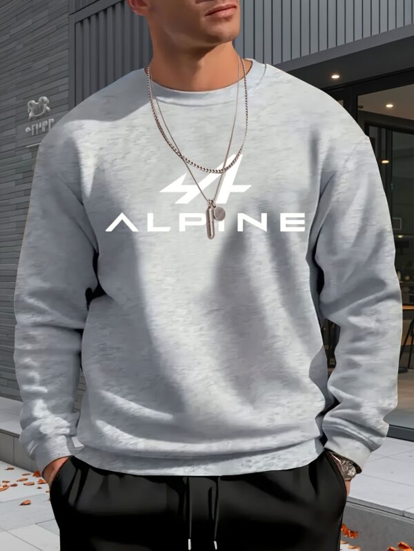 Alpine Print Men'S Casual Crew Neck Sweatshirt, Long Sleeve, Comfortable Polyester 100%, Slight Stretch, Loose Fit, Knit Fabric, 250gsm - Perfect for Spring, Autumn, Winter - Image 4