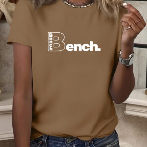 Y2K Women'S Elegant Casual Short Sleeve T-Shirt with Bench Print, Polyester Spandex, Retro Stretchy Fabric, Perfect for Summer Outfits, Daily Wear, and Outdoor