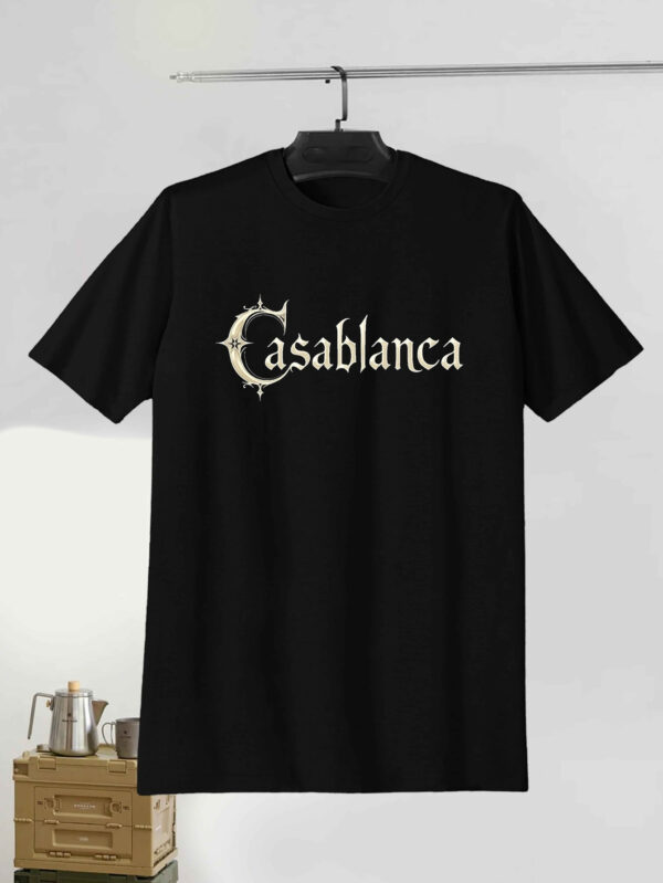 Men's Casablanca Gothic Print T-Shirt - Royal Blue Short Sleeve Summer Tee, Round Neck, Polyester Blend, Geometric Design, Machine Washable, Retro T Shirt - Image 2