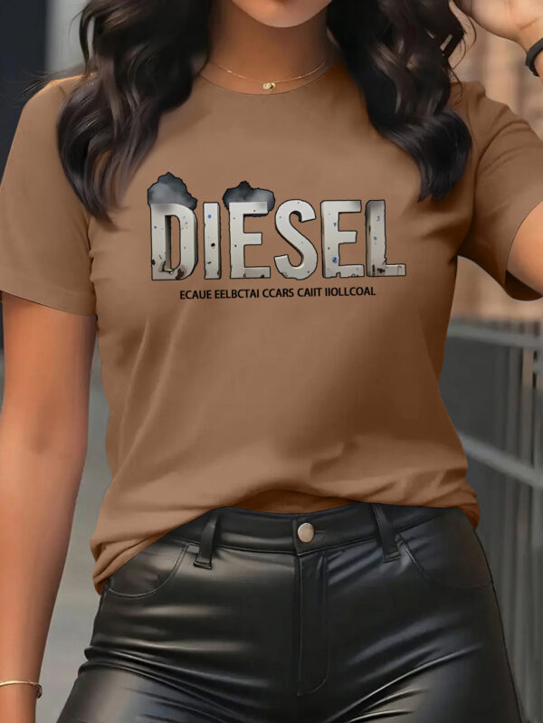 Women'S Diesel Graphic T-Shirt - Casual Crew Neck Short Sleeve Tee with Vintage Fuel Truck Print, Soft Polyester Blend, S-XXL Sizes Available, Diesel T Shirt - Image 9