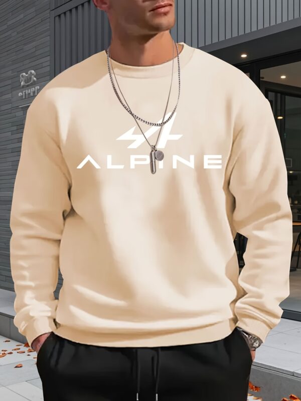 Alpine Print Men'S Casual Crew Neck Sweatshirt, Long Sleeve, Comfortable Polyester 100%, Slight Stretch, Loose Fit, Knit Fabric, 250gsm - Perfect for Spring, Autumn, Winter - Image 3