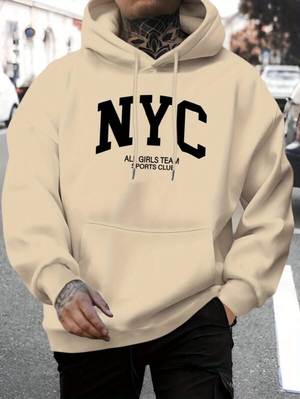 New Men's Fashionable and Personalized New York Letter Print Casual Hoodie with Fashionable Drawstring Hoodie for Autumn and Winter, Comfortable and Versatile Long Sleeve Hoodie - Image 6
