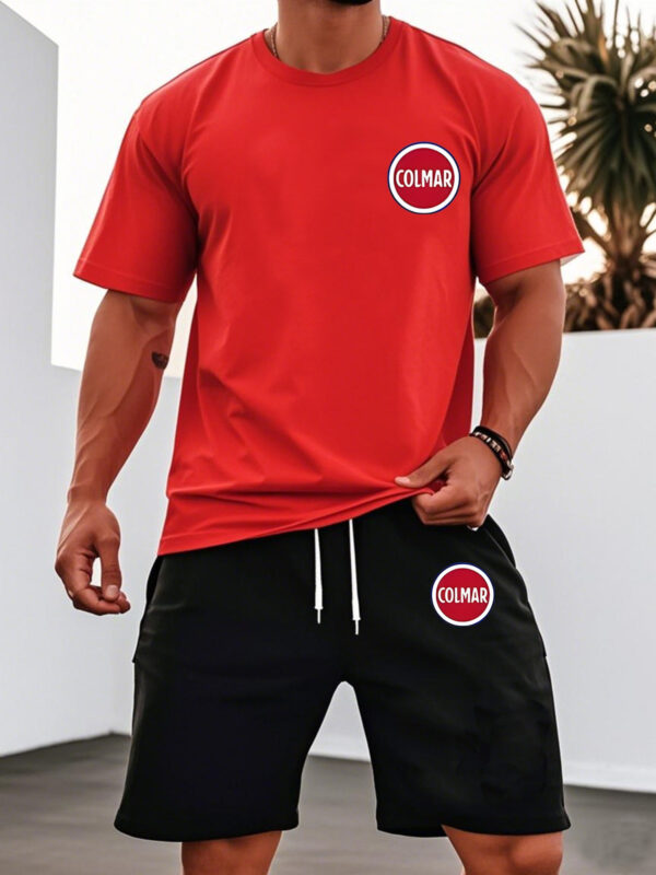Men'S Summer Casual Sportswear Set with "COLMAR" Print Round Neck T-Shirt and Shorts Outfit, Lightweight Daily Wear for Men - Image 3