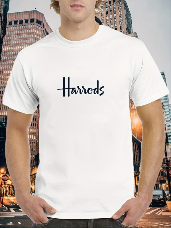 Men's Black Crew Neck T-Shirt - Harrods Print, Breathable & Quick-Dry Casual Summer Tee, Comfortable Relaxed Fit, Machine Washable - Image 2