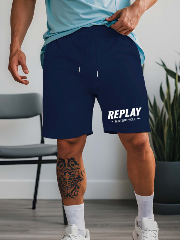 Replay Motorcycle Men's Summer Casual Shorts with Bold "REPLAY" Lettering - Elastic Waistband, Lightweight Breathable Fabric for Outdoor Sports, Beach Vacations & American Streetwear Style, Motorcycle Gear, Sporty Design - Image 6