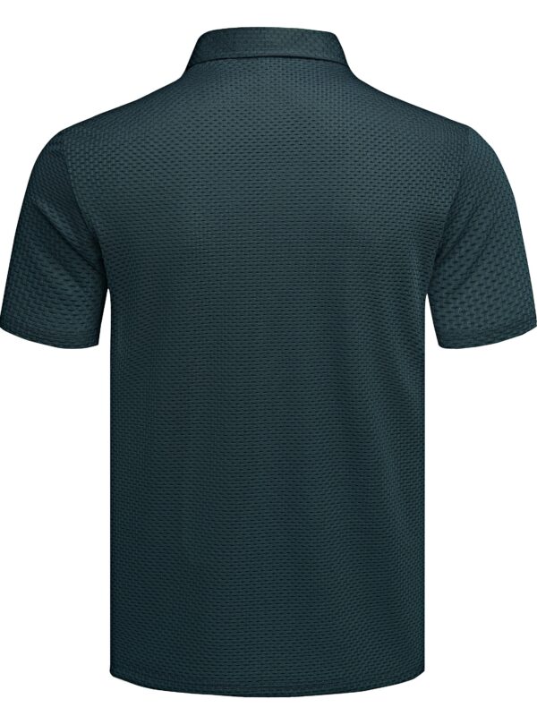 Summer Men'S High-Quality Breathable Quick-Dry Grid Fabric Casual Business Fashion Print Short Sleeve Shirt with Lapel Collar, Button Details, Polyester, Knit Fabric with Slight Stretch, Regular Fit - Work Style - Image 8