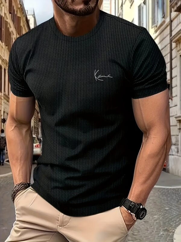 Men'S Casual Crew Neck T-Shirt with Intricate White Print Design - Short Sleeve, Lightweight, Summer Outdoor Wear, Casual Attire|Graphic Tee|Stretchy Fabric - Image 2