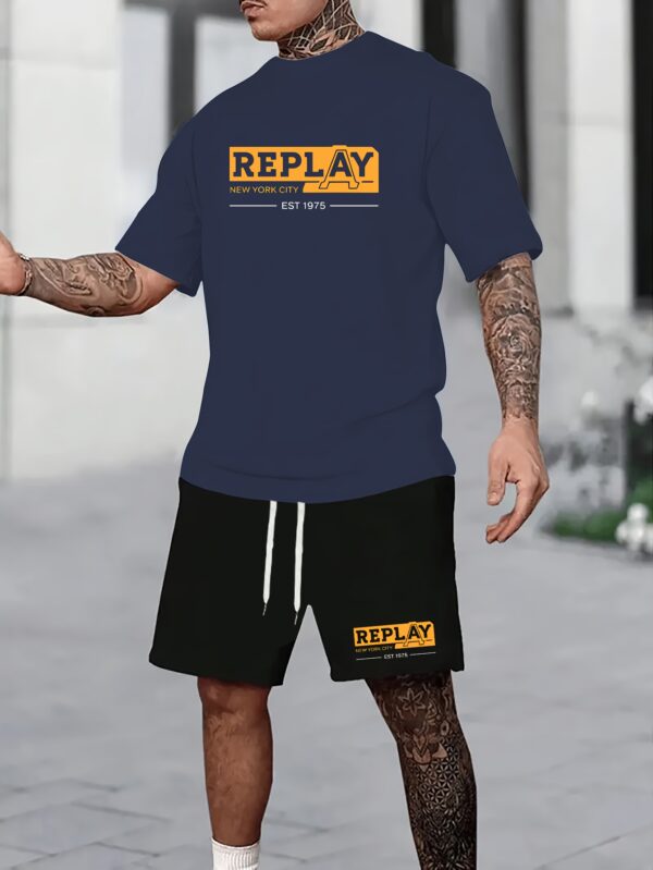 REPLAY New York City Fashion Set - Men'S Black Shorts & White T-Shirt Combo, Casual Sporty Style with Drawstring Waist, Crew Neck, Stretch Fabric, Summer Activewear|Urban Fashion|Polyester Fabri - Image 9