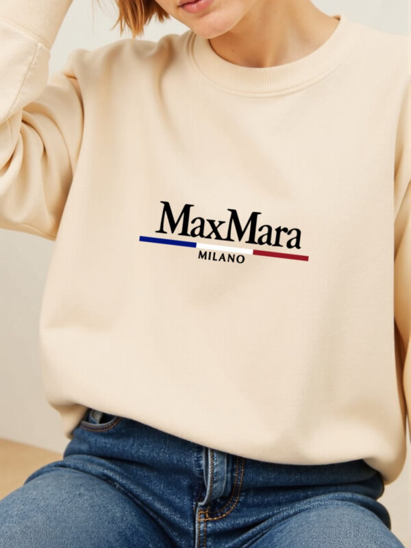 Women'S Max Mara Printed Crew Neck Sweatshirt, Casual Long Sleeve Pullover with "Maxmara" Design, All-Season Comfort, Soft Polyester Blend, Machine Washable, Everyday Comfort Apparel | Trendy Casual Style | Stretchy Fabric - Image 8