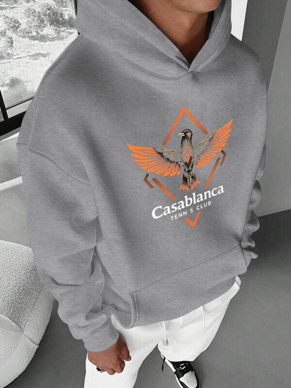 Men's Casablanca Tennis Club Geometric Bird Print Hoodie - Black with Orange & White Design, Sleeve, Loose Fit, Polyester, Fall/Winter Casual Wear, Sports Casual Clothing | Bold Graphic Hoodie | Machine Washable Top - Image 2