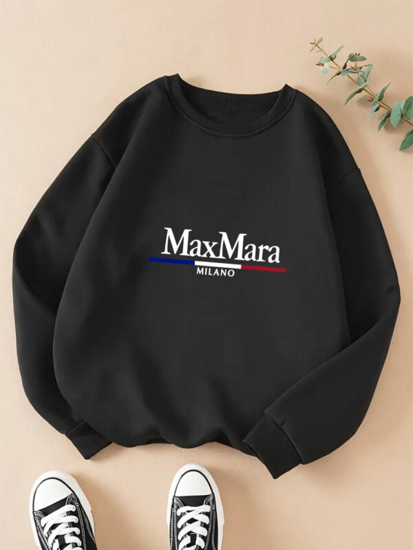Women'S Max Mara Printed Crew Neck Sweatshirt, Casual Long Sleeve Pullover with "Maxmara" Design, All-Season Comfort, Soft Polyester Blend, Machine Washable, Everyday Comfort Apparel | Trendy Casual Style | Stretchy Fabric - Image 3