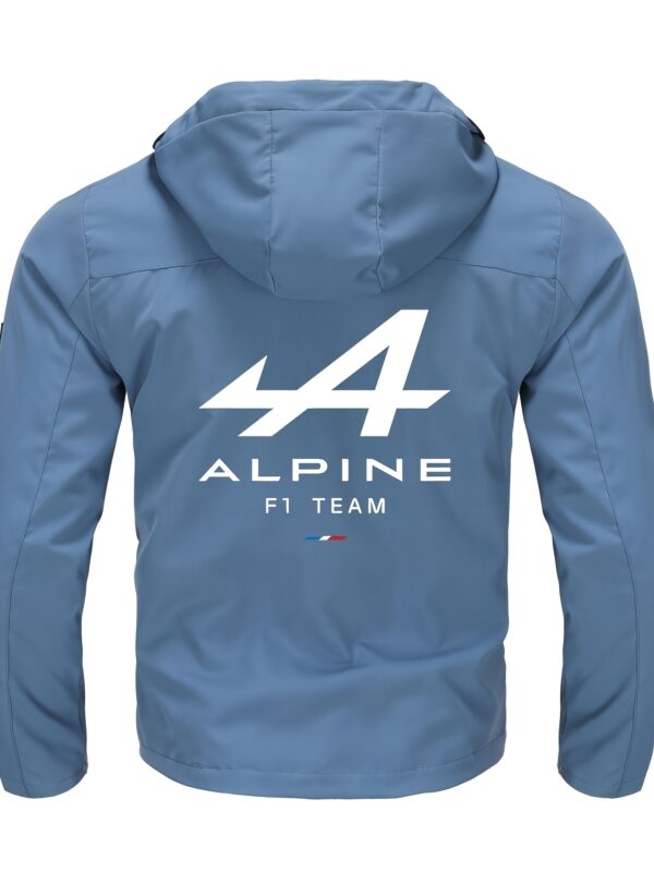 2025 Men'S Spring/Fall New Alphabet Print Hooded Zip-Up Jacket, Casual Outdoor Sports Baseball Coat, Polyester, Long Sleeve, Regular Fit, with Pocket, for Men - Image 4