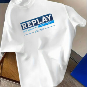 REPLAY Men's Casual Short Sleeve T-Shirt - 100% Polyester Summer Round Neck Tee with Bold Letter Graphic, Machine Washable & Versatile Casual Attire, Leisure Outfit, Streetwear Style, Durable Construction, Basic Top, Young Adults