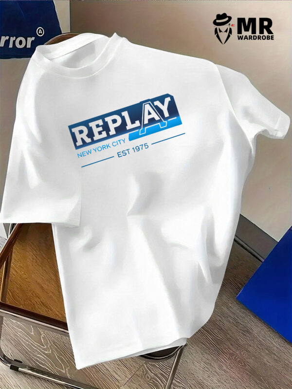 REPLAY Men's Casual Short Sleeve T-Shirt - 100% Polyester Summer Round Neck Tee with Bold Letter Graphic, Machine Washable & Versatile Casual Attire, Leisure Outfit, Streetwear Style, Durable Construction, Basic Top, Young Adults