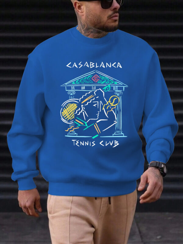 Men's Casual Round Neck Sweatshirt - Vibrant Red with Artistic Tennis & Music Graphic Print, Soft Machine-Washable Fabric, Regular Fit for Casual Attire, Streetwear Fashion, Statement Apparel, Durable Clothing, Unisex Apparel, Fashion Enthusiasts, Urban Style, Trendy Apparel, Highquality Clothing, Stylish Top, Young Adults - Image 10