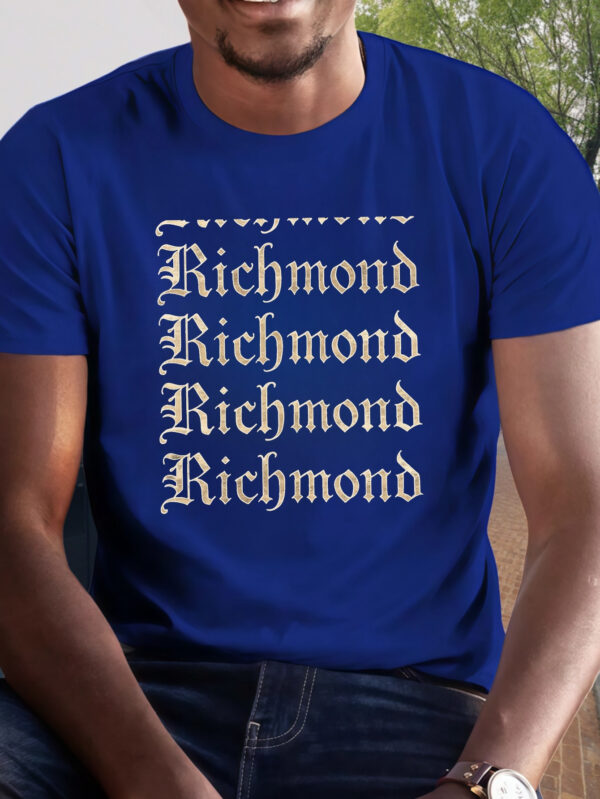 Men'S "Richmond" Gothic Font Print T-Shirt - Casual Polyester Crew Neck Short Sleeve Tee, Lightweight & Breathable for Summer