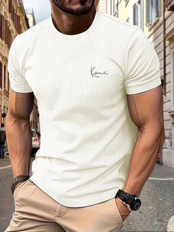 Men'S Casual Crew Neck T-Shirt with Intricate White Print Design - Short Sleeve, Lightweight, Summer Outdoor Wear, Casual Attire|Graphic Tee|Stretchy Fabric - Image 3