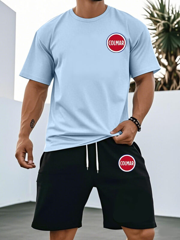 Men'S Summer Casual Sportswear Set with "COLMAR" Print Round Neck T-Shirt and Shorts Outfit, Lightweight Daily Wear for Men - Image 4