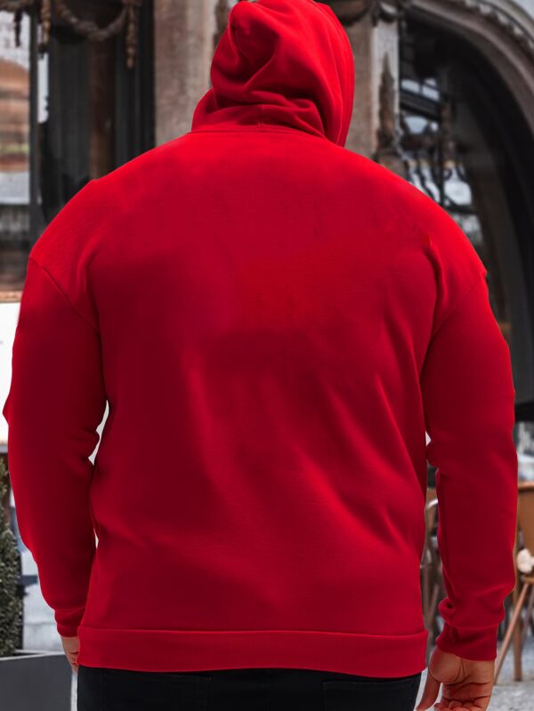 Plus Size Casual Hoodie with Geometric Wheat Ear Print, Polyester 100%, Hooded with Slight Stretch, Regular Fit Knit Fabric, 220gsm - Fake Pocket & Drawstring Detail - Image 5