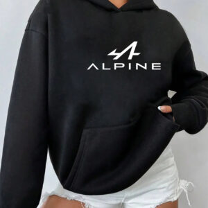 1pc Alpine Graphic Hoodie for Women, Casual Long Sleeve Pullover with Kangaroo Pocket, 100% Polyester Knit Fabric, Slight Stretch, All-Season Hooded Top