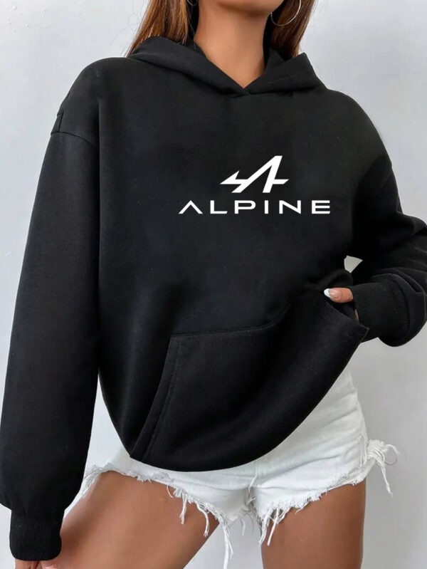 1pc Alpine Graphic Hoodie for Women, Casual Long Sleeve Pullover with Kangaroo Pocket, 100% Polyester Knit Fabric, Slight Stretch, All-Season Hooded Top