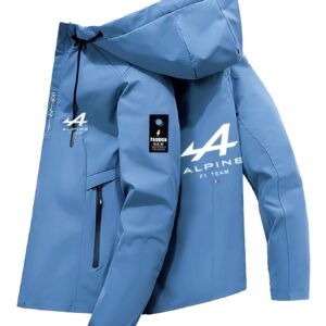 2025 Men'S Spring/Fall New Alphabet Print Hooded Zip-Up Jacket, Casual Outdoor Sports Baseball Coat, Polyester, Long Sleeve, Regular Fit, with Pocket, for Men