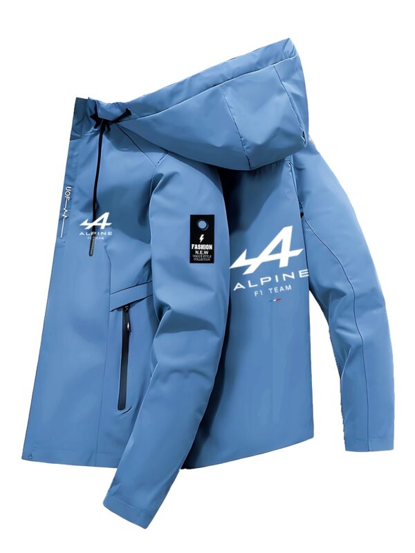 2025 Men'S Spring/Fall New Alphabet Print Hooded Zip-Up Jacket, Casual Outdoor Sports Baseball Coat, Polyester, Long Sleeve, Regular Fit, with Pocket, for Men