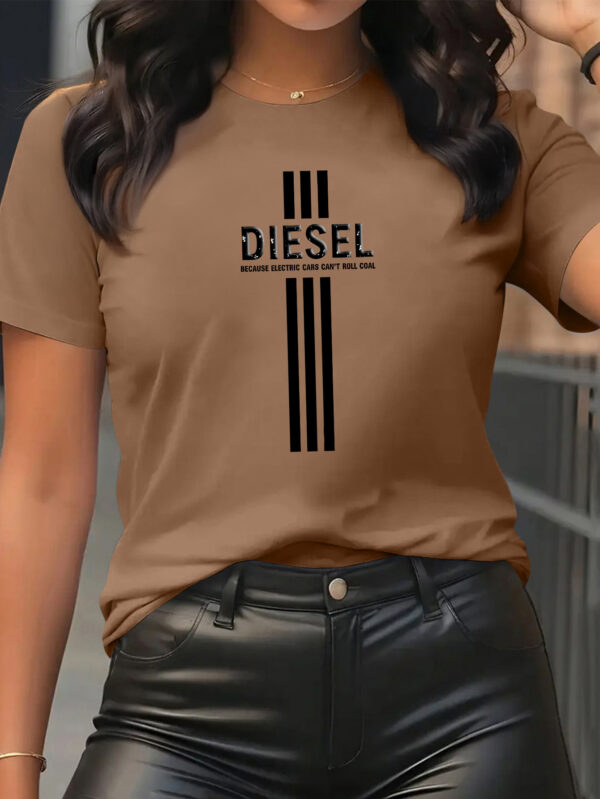 Women'S Casual Crew Neck T-Shirt with Bold "DIESEL" Letter Print - Soft Polyester Blend, Short Sleeve, Regular Fit, Sizes S-XXL, Multiple Colors Available, Allseason Top | Bold Letter Print | Comfortable - Image 10