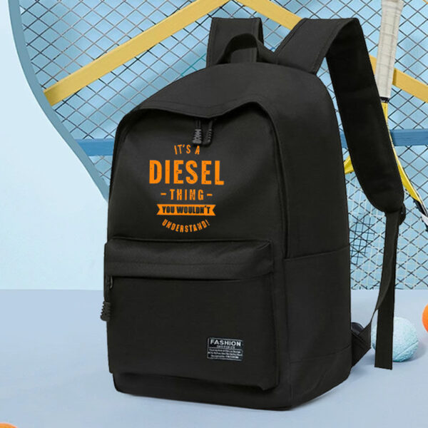 1pc Diesel-Themed Polyester Backpack - Black Laptop Bag with "DIESEL" Print, Adjustable Shoulder Straps & Zipper Closure, Perfect for School, Office, Travel - Ideal Holiday Gift, Backpack for Travel, Office Bag, Playful Design, Durable Zipper Closure - Image 6
