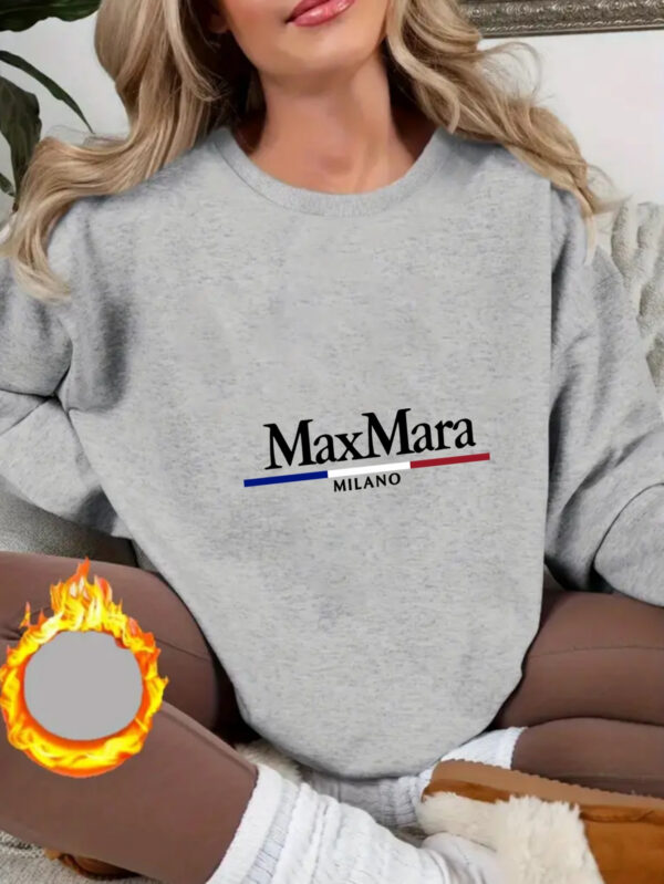 Women'S Max Mara Printed Crew Neck Sweatshirt, Casual Long Sleeve Pullover with "Maxmara" Design, All-Season Comfort, Soft Polyester Blend, Machine Washable, Everyday Comfort Apparel | Trendy Casual Style | Stretchy Fabric - Image 7
