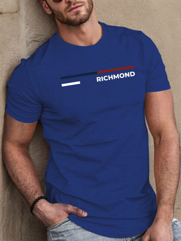 Men'S Casual Crew Neck T-Shirt with Geometric Richmond Print, 100% Polyester Knit Fabric, Slight Stretch, Regular Fit, Summer Short Sleeve Tee - 150gsm - Image 2