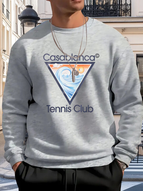 Men'S Casual Crew Neck Sweatshirt with "Tennis Club" Graphic Print - Comfortable Polyester, Loose Fit for Tennis Enthusiasts, Tennis Apparel | Club Logo Design | Comfortable Fi - Image 3