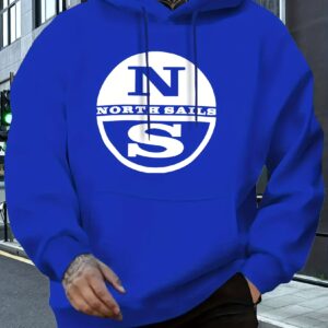 Men'S Navy Blue "North Sails" Graphic Hoodie - Casual, All-Season Pullover with Drawstring, Casual Wear|Graphic Hoodie|Comfortable Fit, Essential Hoodie