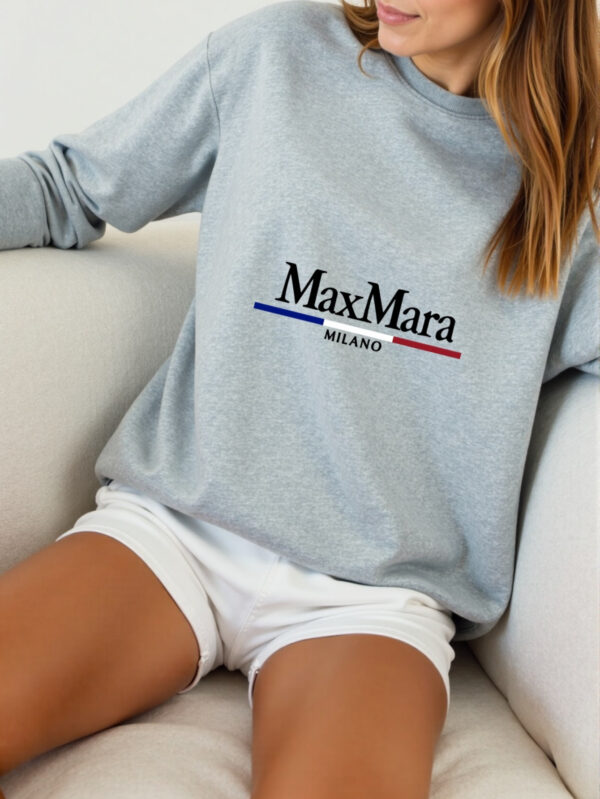 Women'S Max Mara Printed Crew Neck Sweatshirt, Casual Long Sleeve Pullover with "Maxmara" Design, All-Season Comfort, Soft Polyester Blend, Machine Washable, Everyday Comfort Apparel | Trendy Casual Style | Stretchy Fabric - Image 4