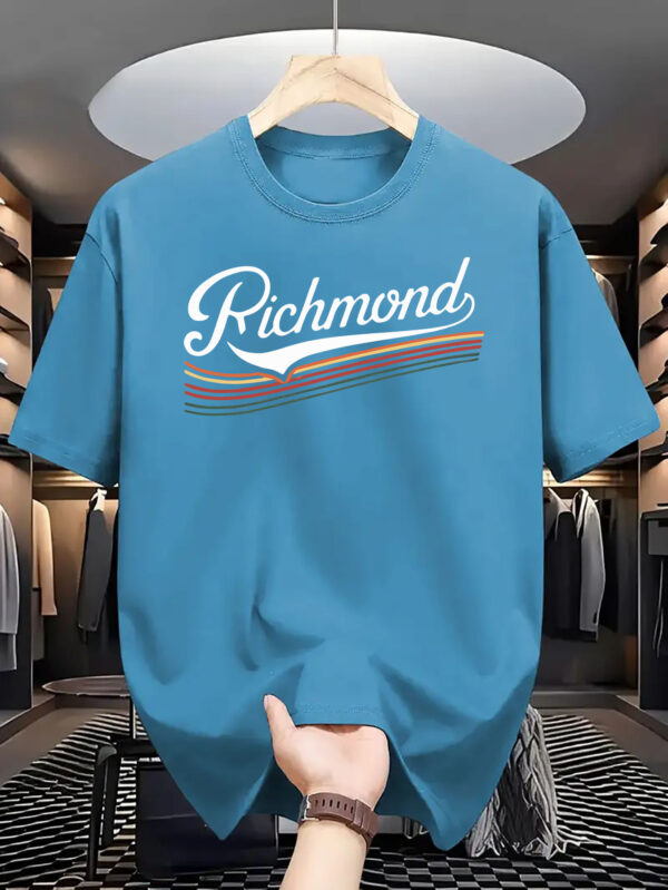 Men's Casual Short Sleeve T-Shirt with Richmond Letter Print - Light Pink & Black Graphic, Breathable Polyester, Regular Fit, Slight Stretch, Machine Washable Summer Essential, Everyday Tshirt | Casual Style | Polyester Fabric - Image 10