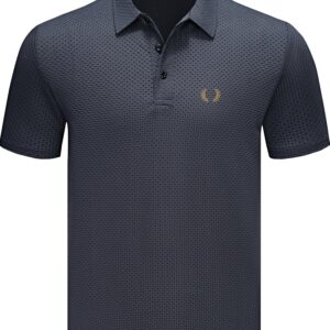 Summer Men'S High-Quality Breathable Quick-Dry Grid Fabric Casual Business Fashion Print Short Sleeve Shirt with Lapel Collar, Button Details, Polyester, Knit Fabric with Slight Stretch, Regular Fit - Work Style
