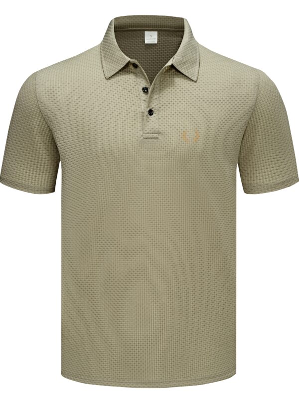 Summer Men'S High-Quality Breathable Quick-Dry Grid Fabric Casual Business Fashion Print Short Sleeve Shirt with Lapel Collar, Button Details, Polyester, Knit Fabric with Slight Stretch, Regular Fit - Work Style - Image 5