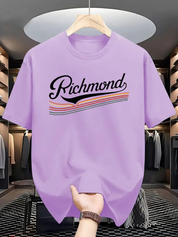 Men's Casual Short Sleeve T-Shirt with Richmond Letter Print - Light Pink & Black Graphic, Breathable Polyester, Regular Fit, Slight Stretch, Machine Washable Summer Essential, Everyday Tshirt | Casual Style | Polyester Fabric - Image 4