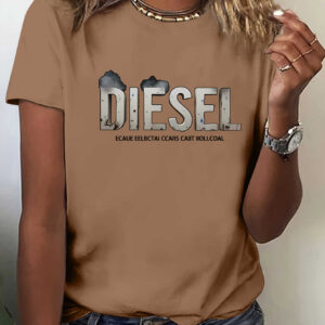 Women'S Diesel Graphic T-Shirt - Casual Crew Neck Short Sleeve Tee with Vintage Fuel Truck Print, Soft Polyester Blend, S-XXL Sizes Available, Diesel T Shirt