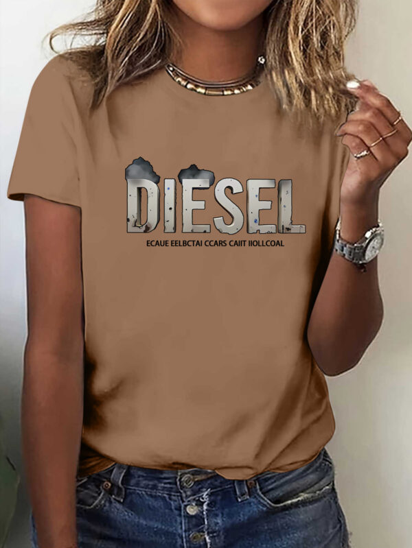 Women'S Diesel Graphic T-Shirt - Casual Crew Neck Short Sleeve Tee with Vintage Fuel Truck Print, Soft Polyester Blend, S-XXL Sizes Available, Diesel T Shirt