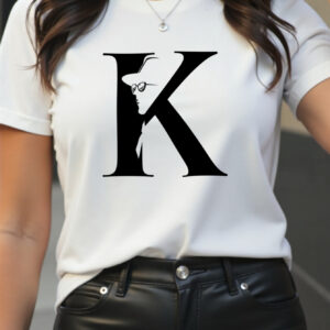 Women's Casual Short Sleeve T-Shirt with Bold Letter K Graphic Print - Soft Breathable Polyester Blend, Quick-Dry, Machine Washable, White with Black Design for Outdoor & Casual Attire, Casual Summer Wear | Casual Style | Nontransparent Textile, Ladies T Shirts